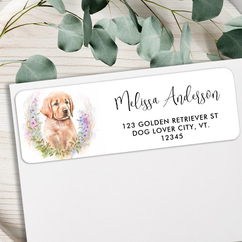 Golden Retriever Dog Floral Puppy Return Address Label