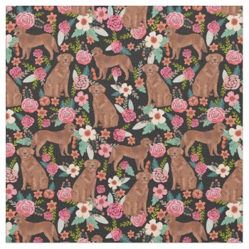 Golden Retriever Dog Florals Black Fabric by FriendlyPets at Zazzle