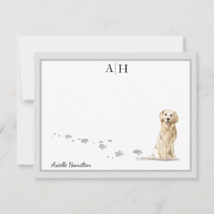 Golden Retriever Dog Gray Border Monogram Custom Note Card