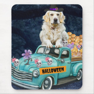Golden Retriever Dog Halloween Truck Scary Night Mouse Pad