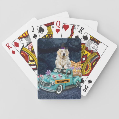 Golden Retriever Dog Halloween Truck Scary Night  Playing Cards