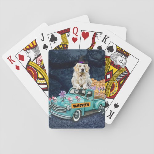 Golden Retriever Dog Halloween Truck Scary Night  Poker Cards