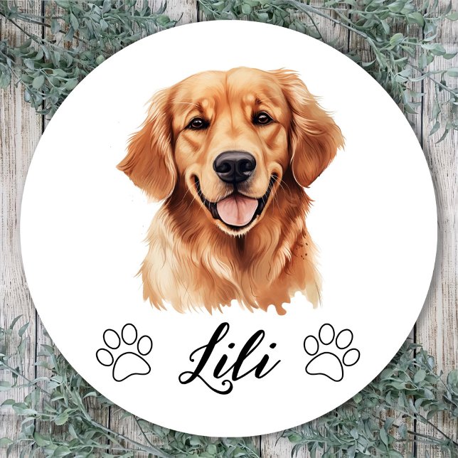 Golden Retriever Dog Hand Drawing Personalized Classic Round Sticker (Creator Uploaded)