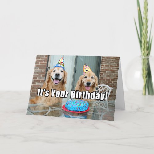 Golden Retriever Dog Happy Birthday Cake  Card