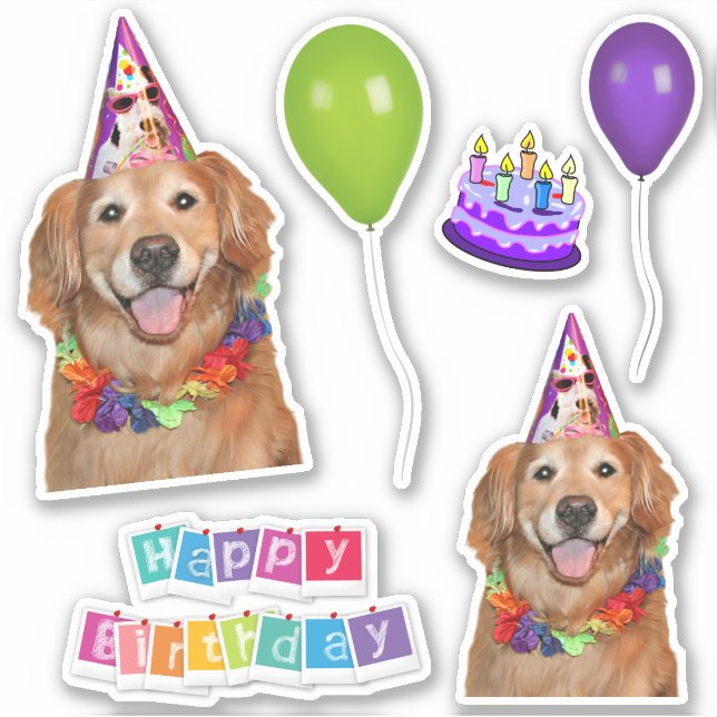 Golden Retriever Dog Happy Birthday Group Sticker (Front)