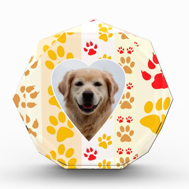 Golden Retriever Dog Hearts Paws Print Acrylic Award (Front)