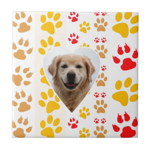Golden Retriever Dog Hearts Paws Print Ceramic Tile