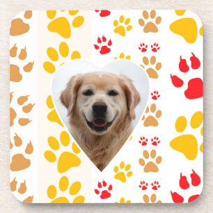 Golden Retriever Dog Hearts Paws Print Coaster