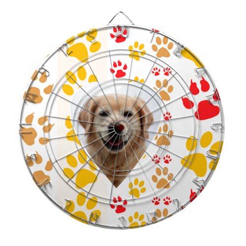 Golden Retriever Dog Hearts Paws Print Dart Board