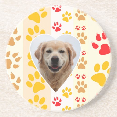 Golden Retriever Dog Hearts Paws Print Drink Coaster