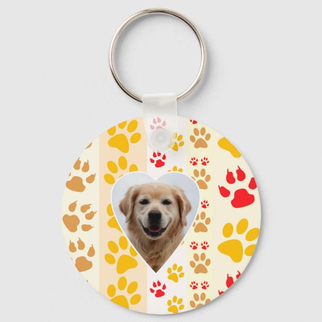 Golden Retriever Dog Hearts Paws Print Keychain (Front)