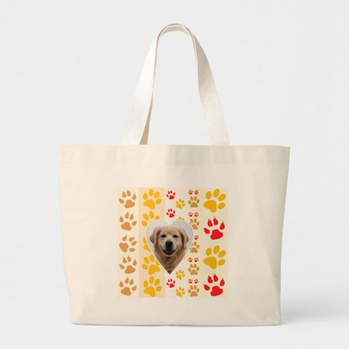 Golden Retriever Dog Hearts Paws Print Large Tote Bag