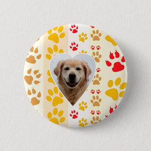 Golden Retriever Dog Hearts Paws Print Pinback Button