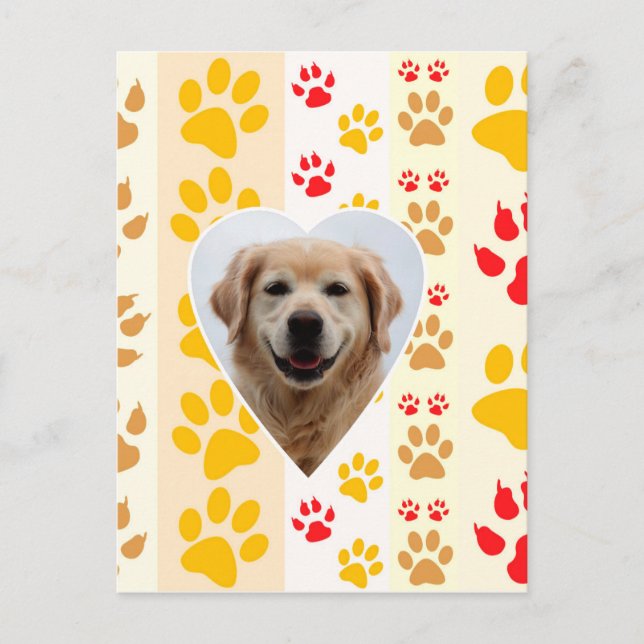 Golden Retriever Dog Hearts Paws Print Postcard (Front)