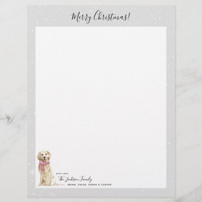 Golden Retriever Dog Holiday Christmas Letter Letterhead (Front)