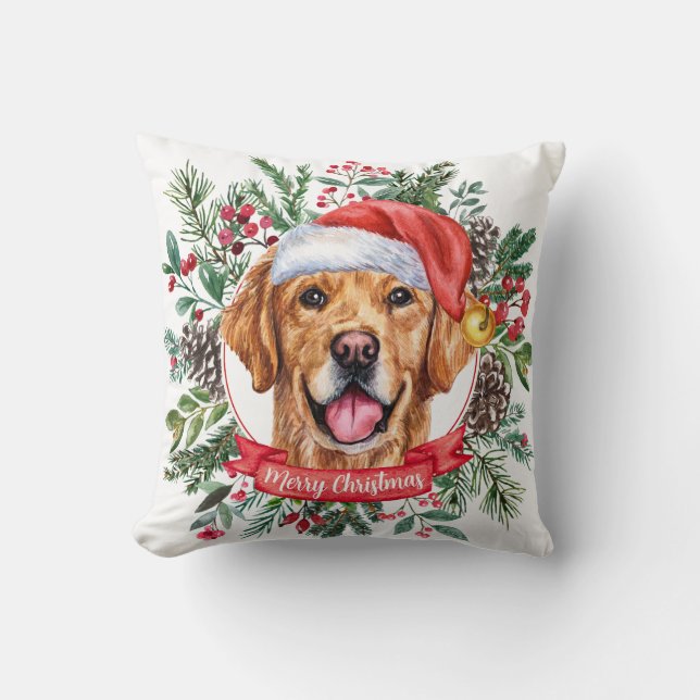Golden Retriever Dog Holiday Custom Throw Pillow (Front)