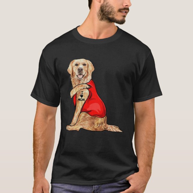 golden retriever dog I love mum tattoo T-Shirt (Front)