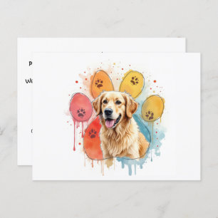 Golden Retriever Dog In a Paw Print Postcard