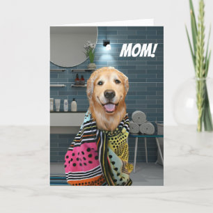 Golden Retriever Dog in Bathroom Mother's Day Card