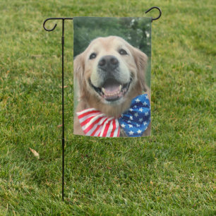 Golden Retriever Dog in Bow Tie Independence Day Garden Flag