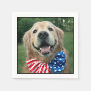 Golden Retriever Dog in Bow Tie Independence Day Paper Napkins