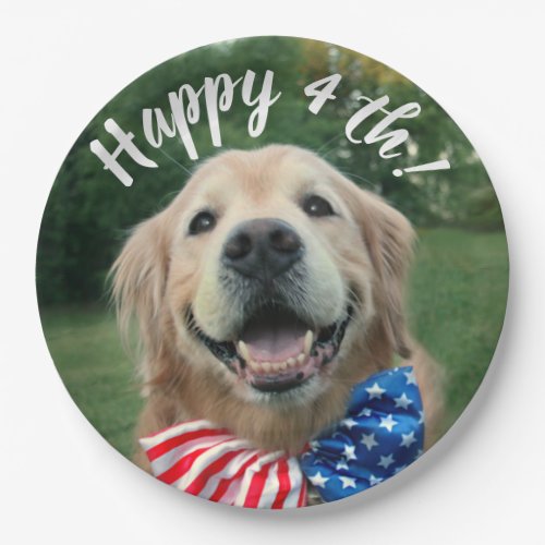 Golden Retriever Dog in Bow Tie Independence Day Paper Plates