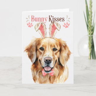 Golden Retriever Dog in Bunny Ears for Easter Holiday Card
