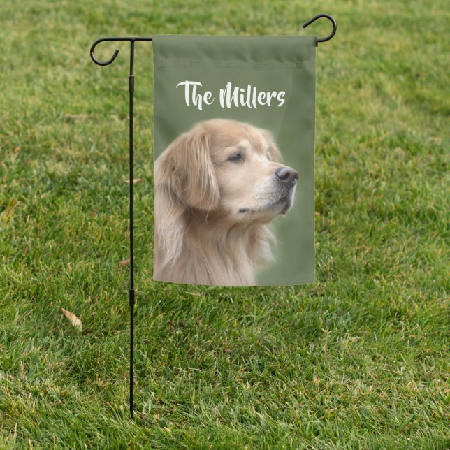 Golden Retriever Dog in Closeup Personalized Garden Flag (In SItu)