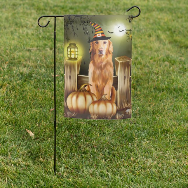 Golden Retriever Dog in Halloween Costume Garden Flag (In SItu)