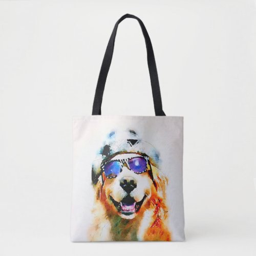 Golden Retriever Dog in Hat and Sunglasses Tote Bag
