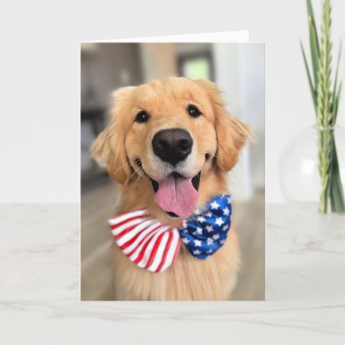 Golden Retriever Dog in Independence Day Bow Tie Card