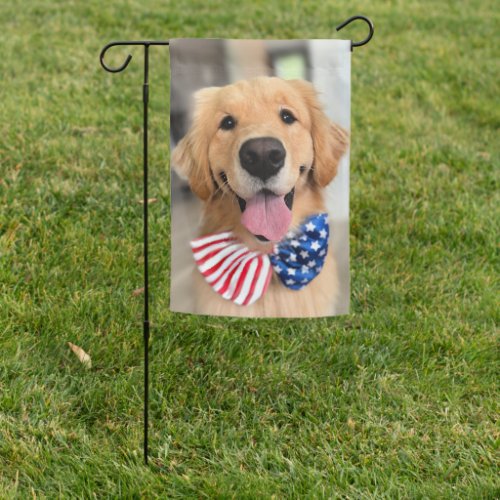 Golden Retriever Dog in Independence Day Bow Tie Garden Flag