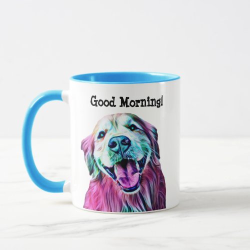 Golden Retriever Dog in Neon Colors Good Morning Mug