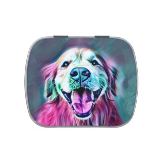 Golden Retriever Dog in Neon Colors Jelly Belly Candy Tin