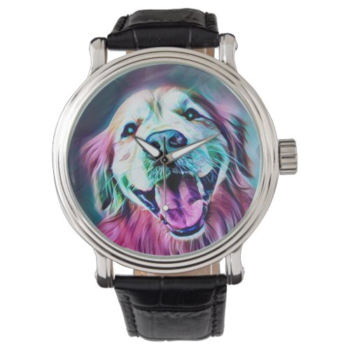 Golden Retriever Dog in Neon Colors Watch