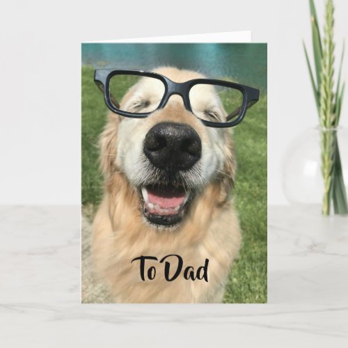 Golden Retriever Dog in Nerd Glasses Fathers Day Card