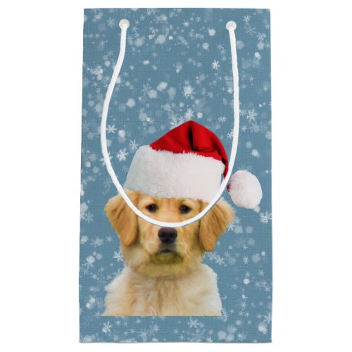 Golden Retriever Dog in Santa Hat Small Gift Bag