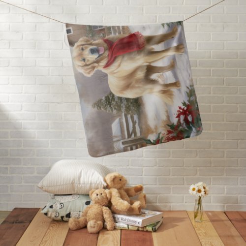 Golden Retriever Dog in Snow Christmas  Baby Blanket