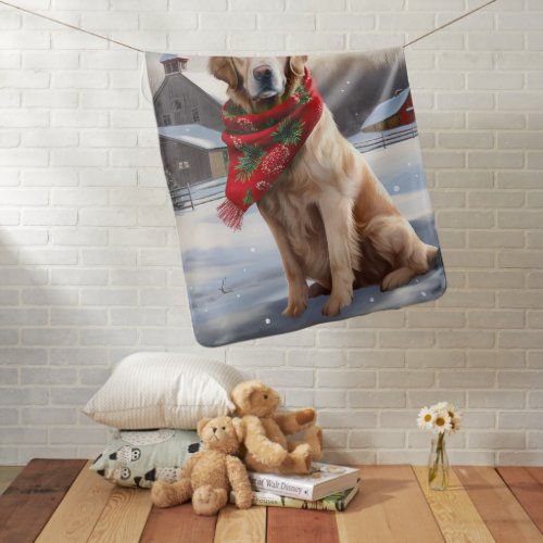 Golden Retriever Dog in Snow Christmas Baby Blanket