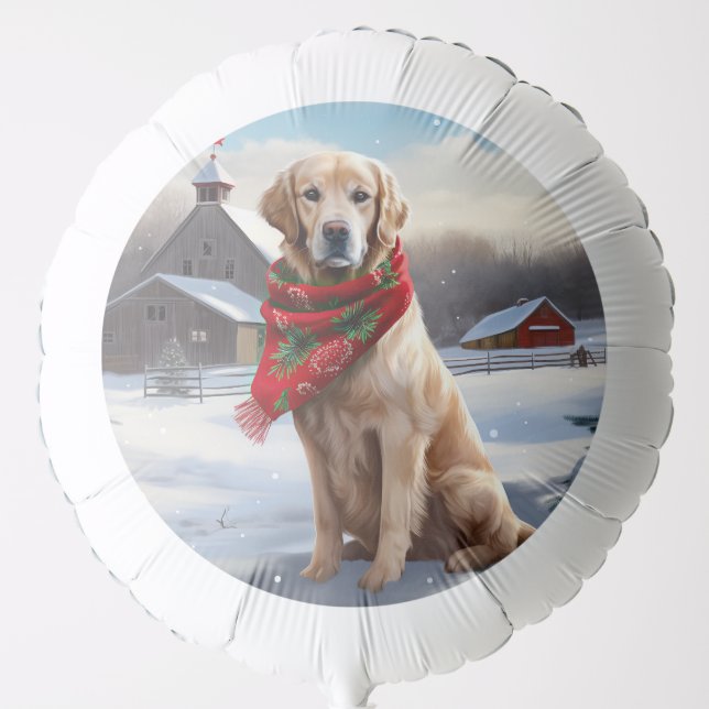 Golden Retriever Dog in Snow Christmas Balloon (Front)