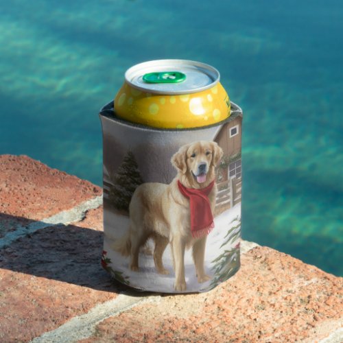 Golden Retriever Dog in Snow Christmas  Can Cooler