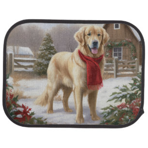 Golden Retriever Dog in Snow Christmas Car Floor Mat