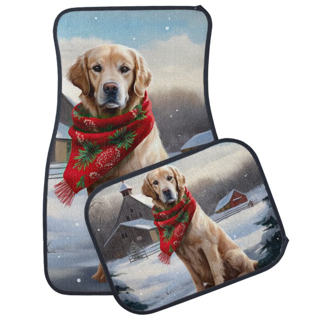 Golden Retriever Dog in Snow Christmas Car Floor Mat (Set)