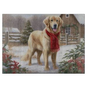 Golden Retriever Dog in Snow Christmas Cutting Board
