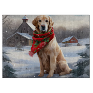 Golden Retriever Dog in Snow Christmas Cutting Board