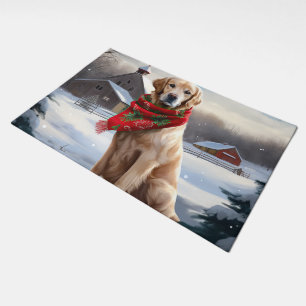 Golden Retriever Dog in Snow Christmas Doormat