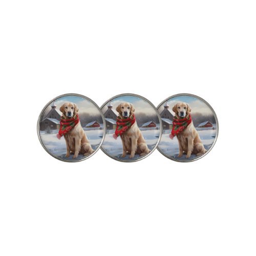 Golden Retriever Dog in Snow Christmas Golf Ball Marker