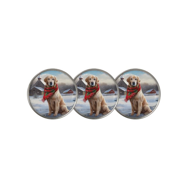 Golden Retriever Dog in Snow Christmas Golf Ball Marker (3 Up)