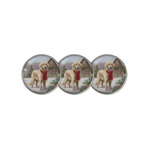 Golden Retriever Dog in Snow Christmas Golf Ball Marker