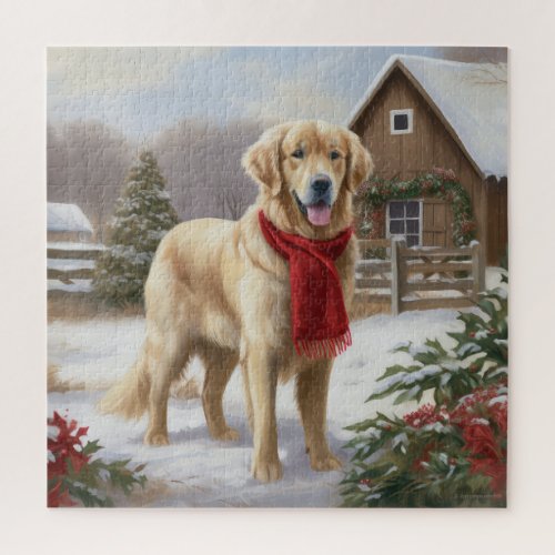 Golden Retriever Dog in Snow Christmas  Jigsaw Puzzle